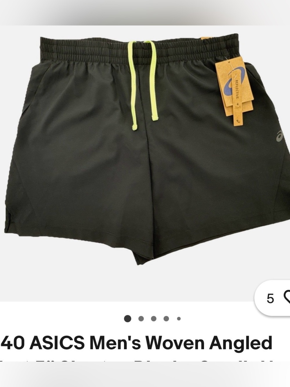 Asics Black Athletic Shorts with Neon Yellow Drawstring